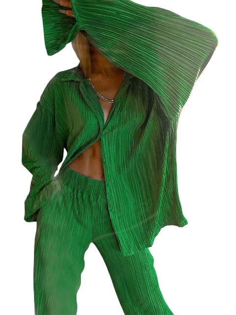 Ensemble Chemise et Pantalon Plissés